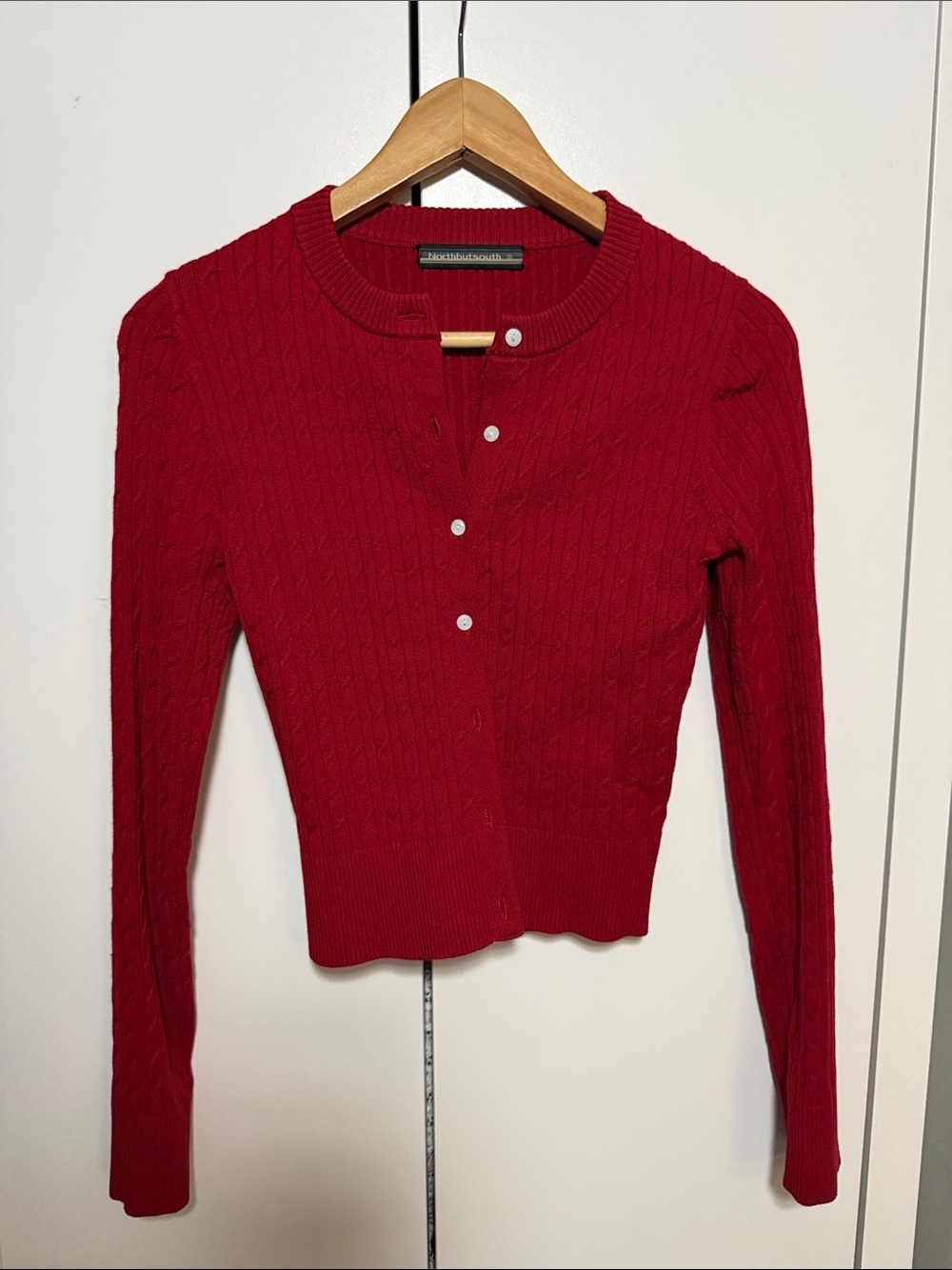 Women's Red Cable-Knit Button-Up Cardigan